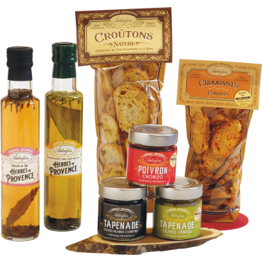 Coffret Huile d'olive, Vinaigre, Croquants & croutons
